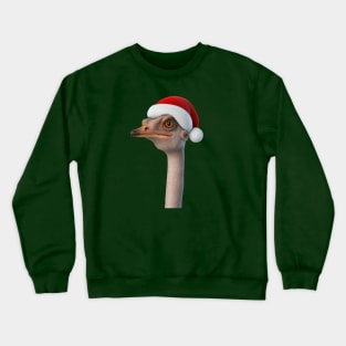 Fun Ostrich Weating Santa Hat Animal Humor Crewneck Sweatshirt